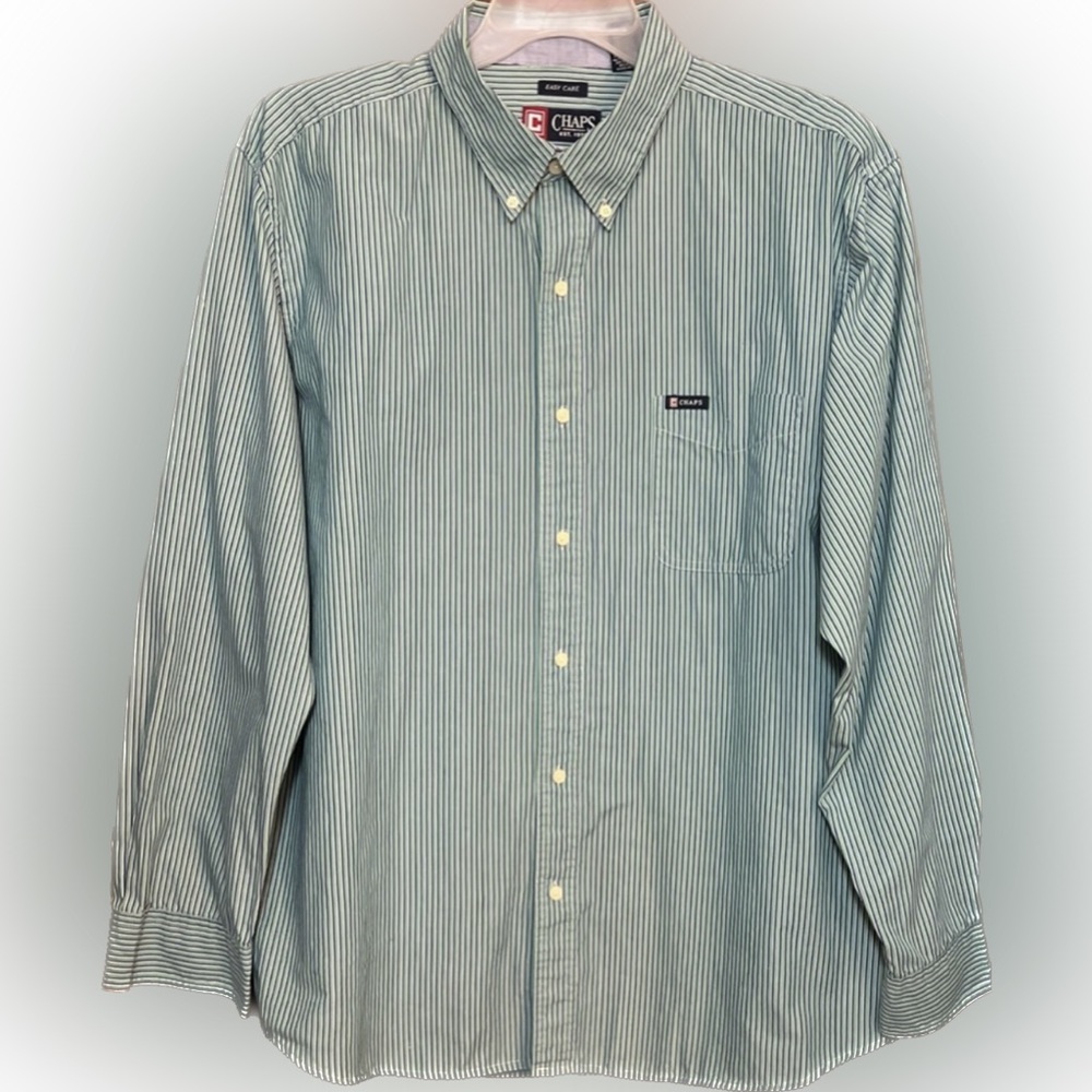 💥Chaps Men’s Long Sleeve Easy Care Button Down Shirt Stripes Size XXL